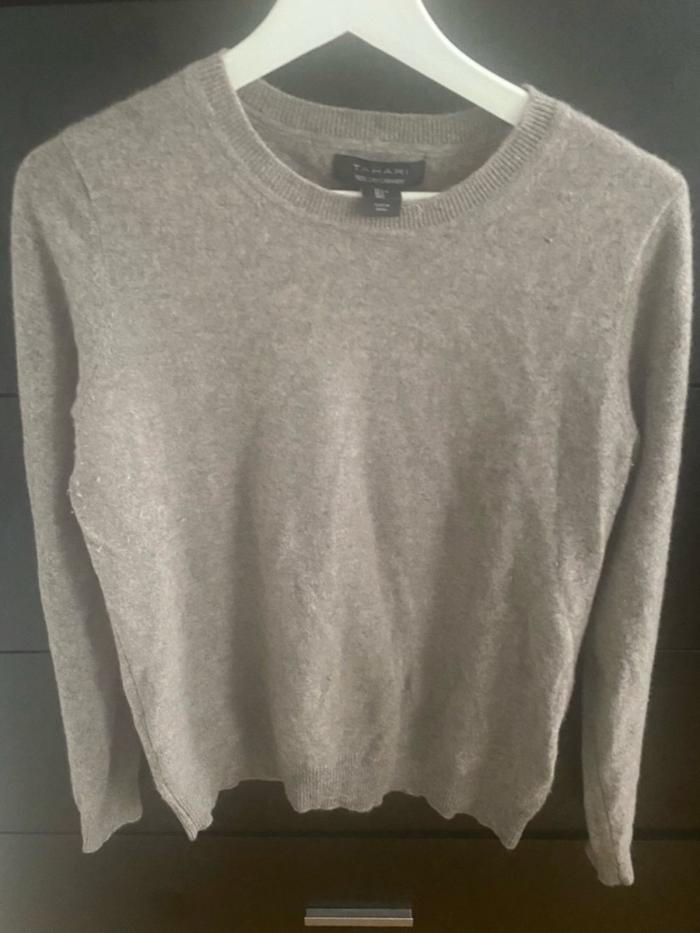 Tahari Light Gray Cashmere Crewneck Women's Sweater